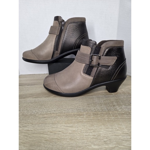 Orthofeet Bioheel Emma Ankle Boots Brown Taupe Leather Buckle Heel Size 9 X-wide - Picture 3 of 16